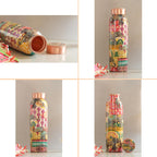 INDIAN ART VILLA Copper Water Bottle 900 ml, “Padharo Mhare Desh” Theme, Rajasthani Meena Printed Design, Handcrafted (0.9 litre)