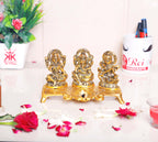 KridayKraft Laxmi Ganesh Saraswati Metal Idol Decorative Platter with Diya (Gold)