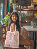 DOODLE Eco-Friendly Reusable Cotton Canvas Travel Tote Bag | Inner & Outer Zip Pockets | Ideal for Travel, Shopping, College & Office Use | Travel Stamps