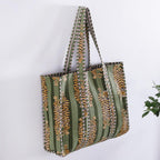 Ravaiyaa - Attitude is everything Women & Man Beautiful Printed Cotton Grocery Shopping Bag | Shoulder Bag | Cotton Tote Bag | Travel Tote Bags 18x5.5x16 Inch (Green Tiger)