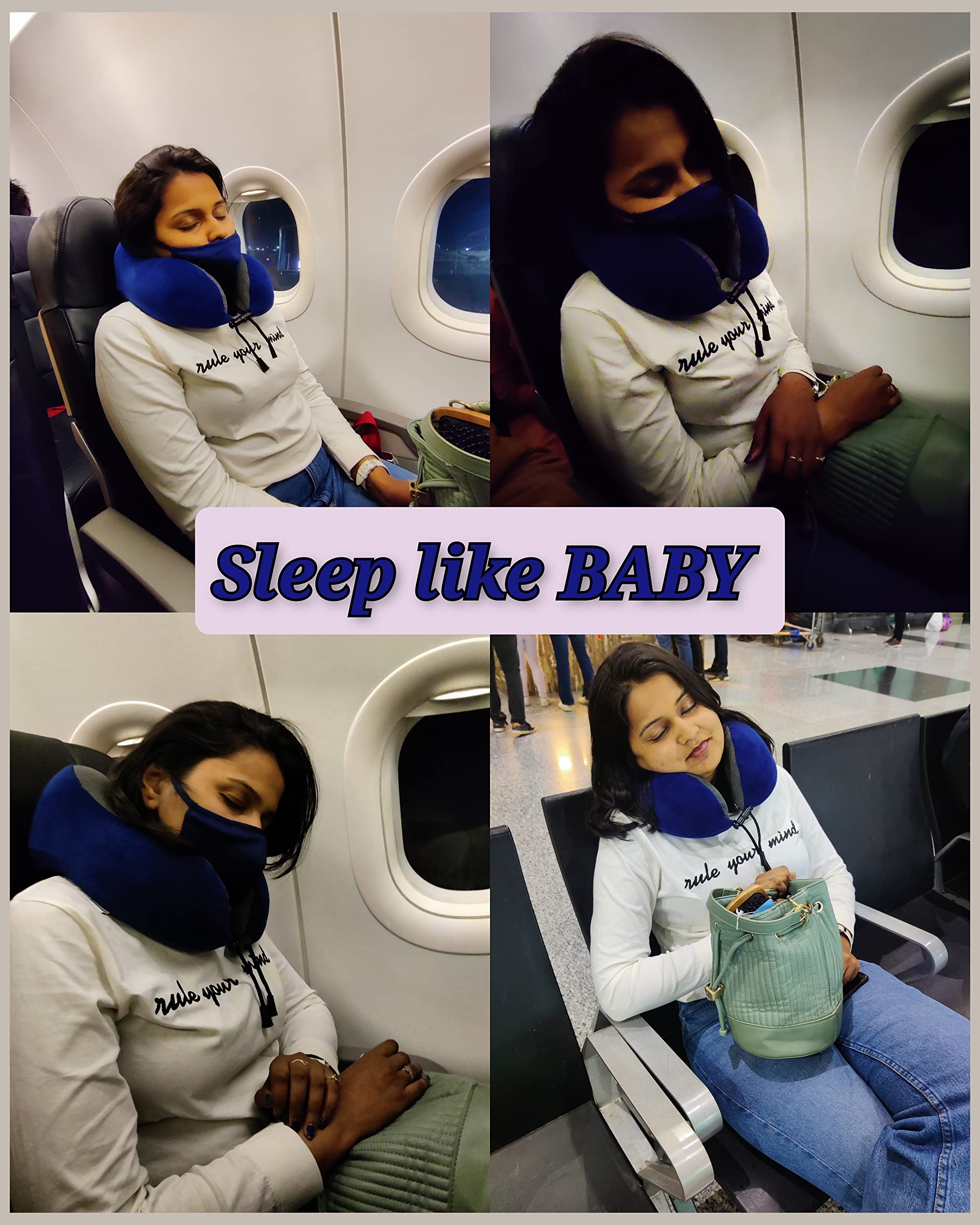 trimonk Travel Neck Pillow with Eye Mask for Airplane, Car, Train, Bus, Grey