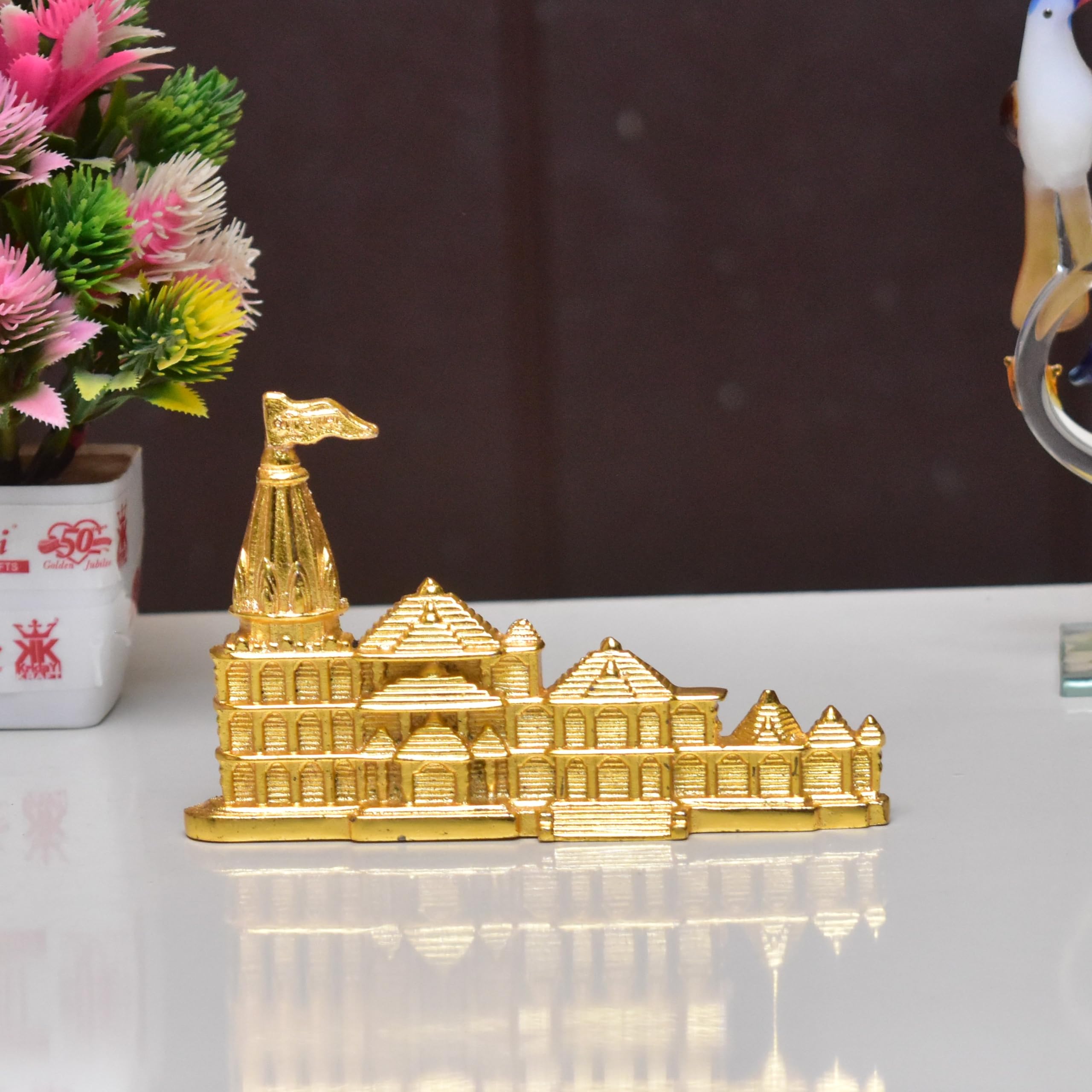 Decorative Golden Statue for Home, Office or Living Space,KridayKraft Metal Shri Ram Janam Bhumi Ayodhya Architectural Shree Ram Mandir Model Prabu Showpiece