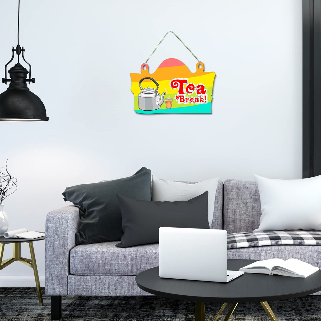 Artvibes Tea Break Printed Wooden Wall Hanging for Living Room | Quotes Decor Item | Printed Wall Decoration | Wall Illustrations | Graphic Print Artwork | Unique Gift | Cafe Decor(WH_3702NN)