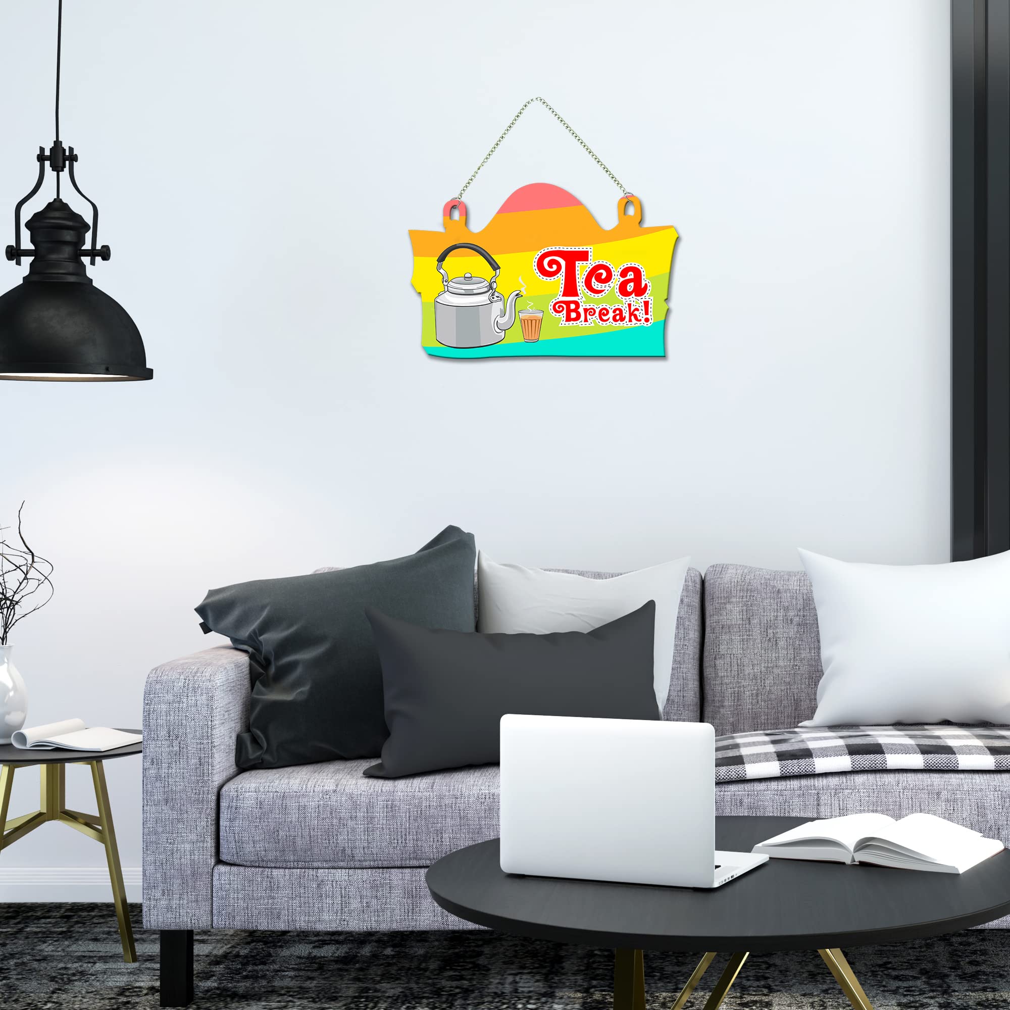 Artvibes Tea Break Printed Wooden Wall Hanging for Living Room | Quotes Decor Item | Printed Wall Decoration | Wall Illustrations | Graphic Print Artwork | Unique Gift | Cafe Decor(WH_3702NN)