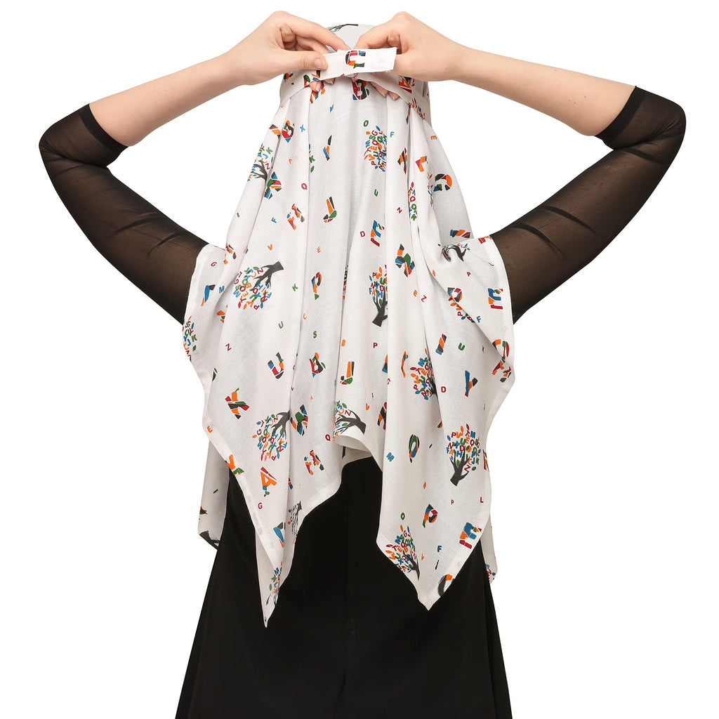 7 season's Cotton Scarf Cum Mask Universal Size Usable For Vehicle Driver For Sunlight UV Protection White Printed Design For Girl & Women (ABCD - s), For Female