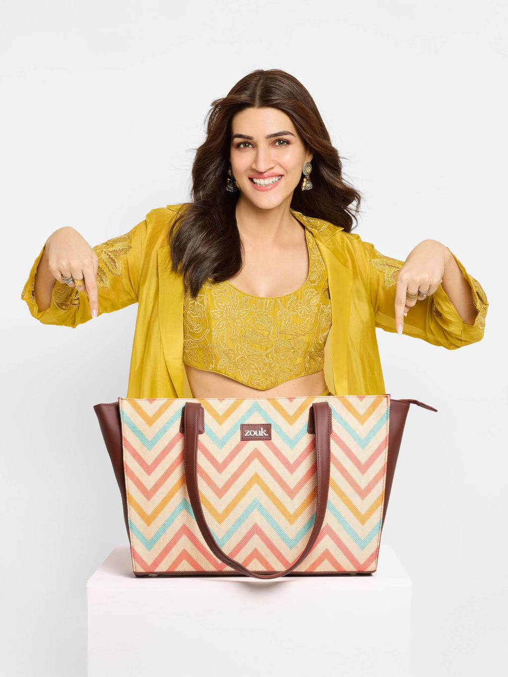 ZOUK WavBeach Wave Printed Jute Handcrafted Vegan Leather Women's Multicolor Structured Tote Bag Contemporary