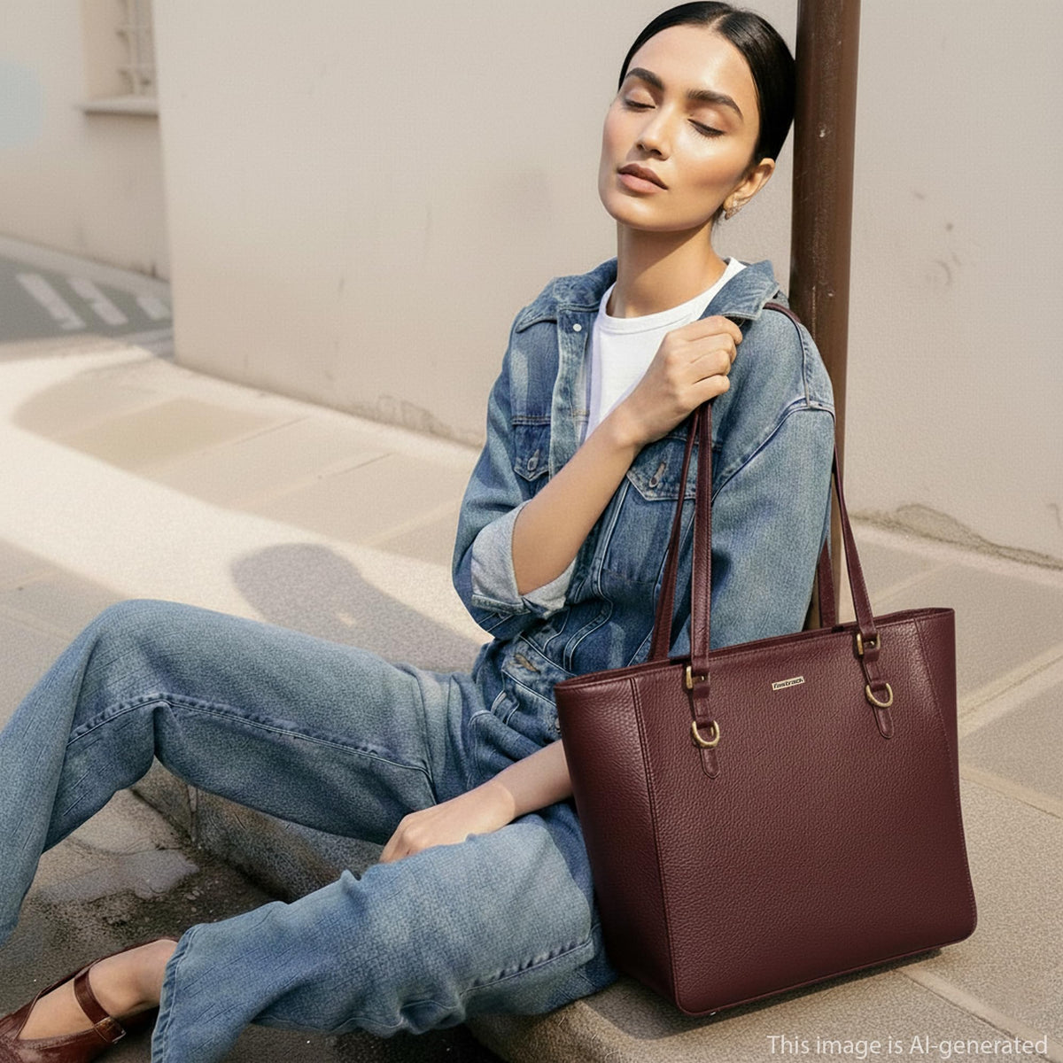 Fastrack CityStride Cherry Tote | Faux-Leather Women’s Handbag | Pebble-Textured Tote for 14-Inch Laptop with Dual Compartments