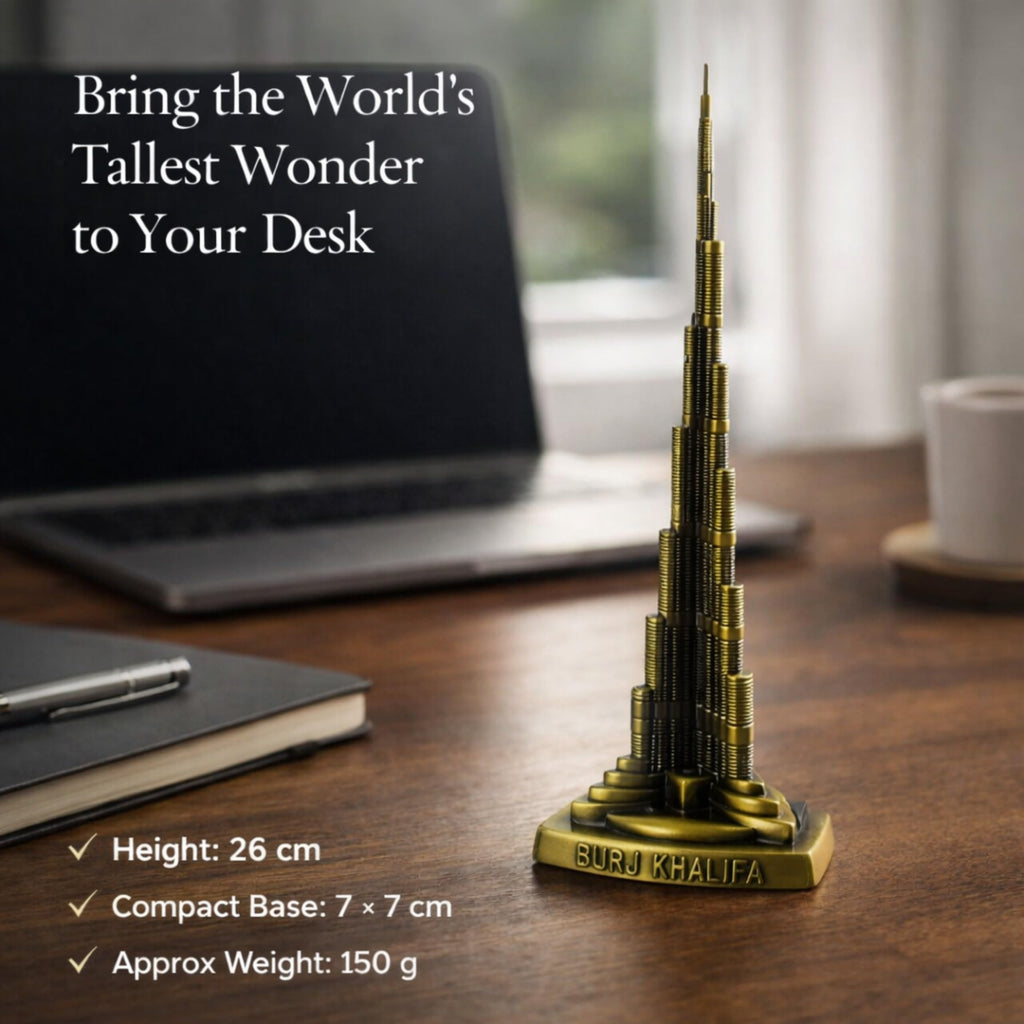 Burj Khalifa Miniature Showpiece, Premium Metallic Finish, 26 cm Architectural Model, Decorative Collectible for Home and Office