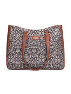 ZOUK Lattice Lace Getaway Handbag | Jute | Vegan Leather Handcrafted Tote Bag | Black