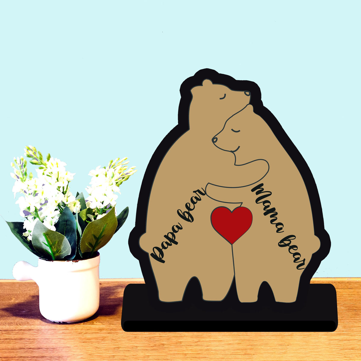 Indianara Wooden Papa Bear, Mamma Bear Table Decor, Office Table Showpiece, Home Decoration, Living Room Decor, Modern Gifting Item