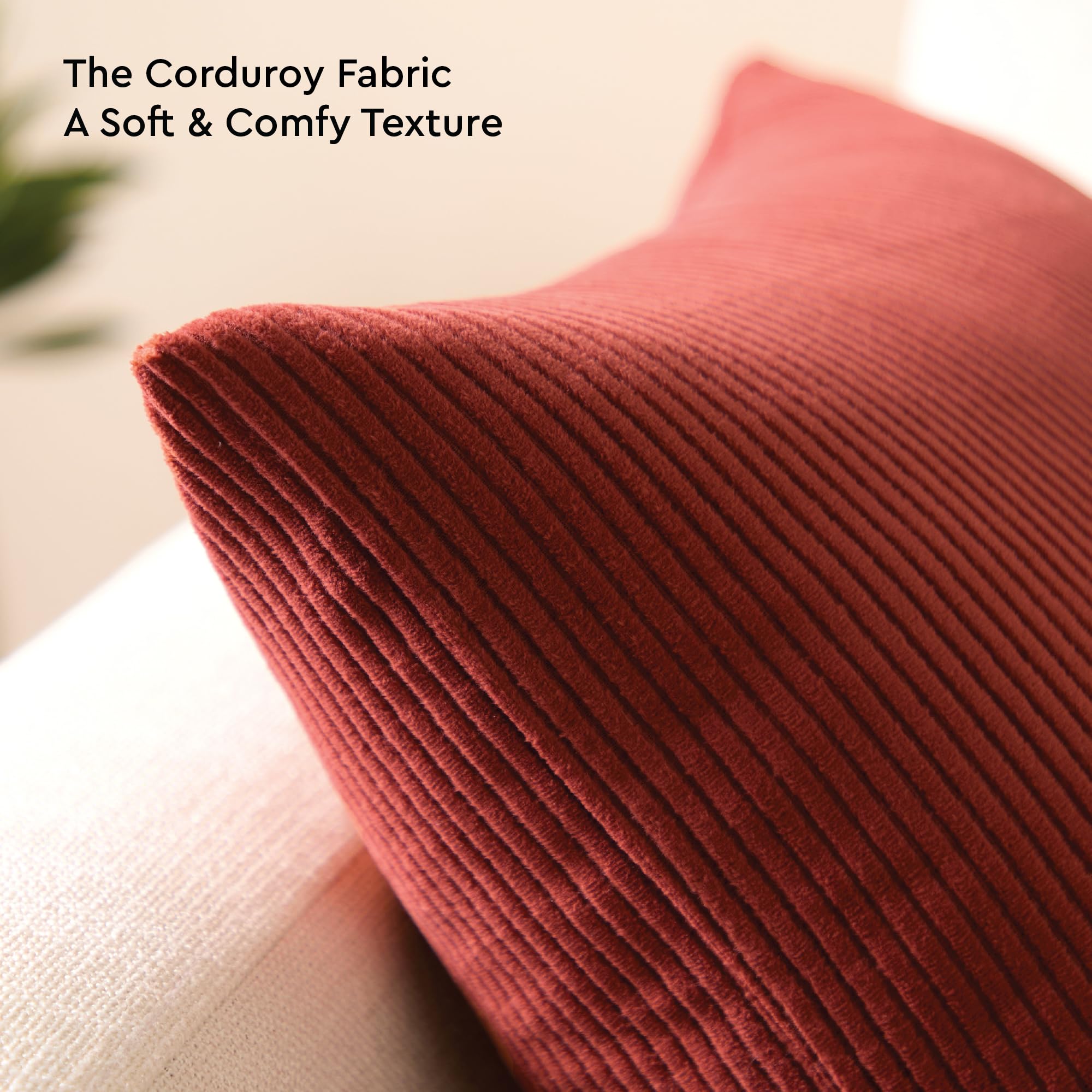 Encasa XO Corduroy Cushion Covers, Boho Pillow Covers, No Inserts Brown