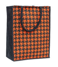 JUTEKA Orange Houndstooth Printed Jute Lunch Bag, Grocery Tote, Hand Bag, Picnic Bag for Men, Women, Girls, Kids with Zip
