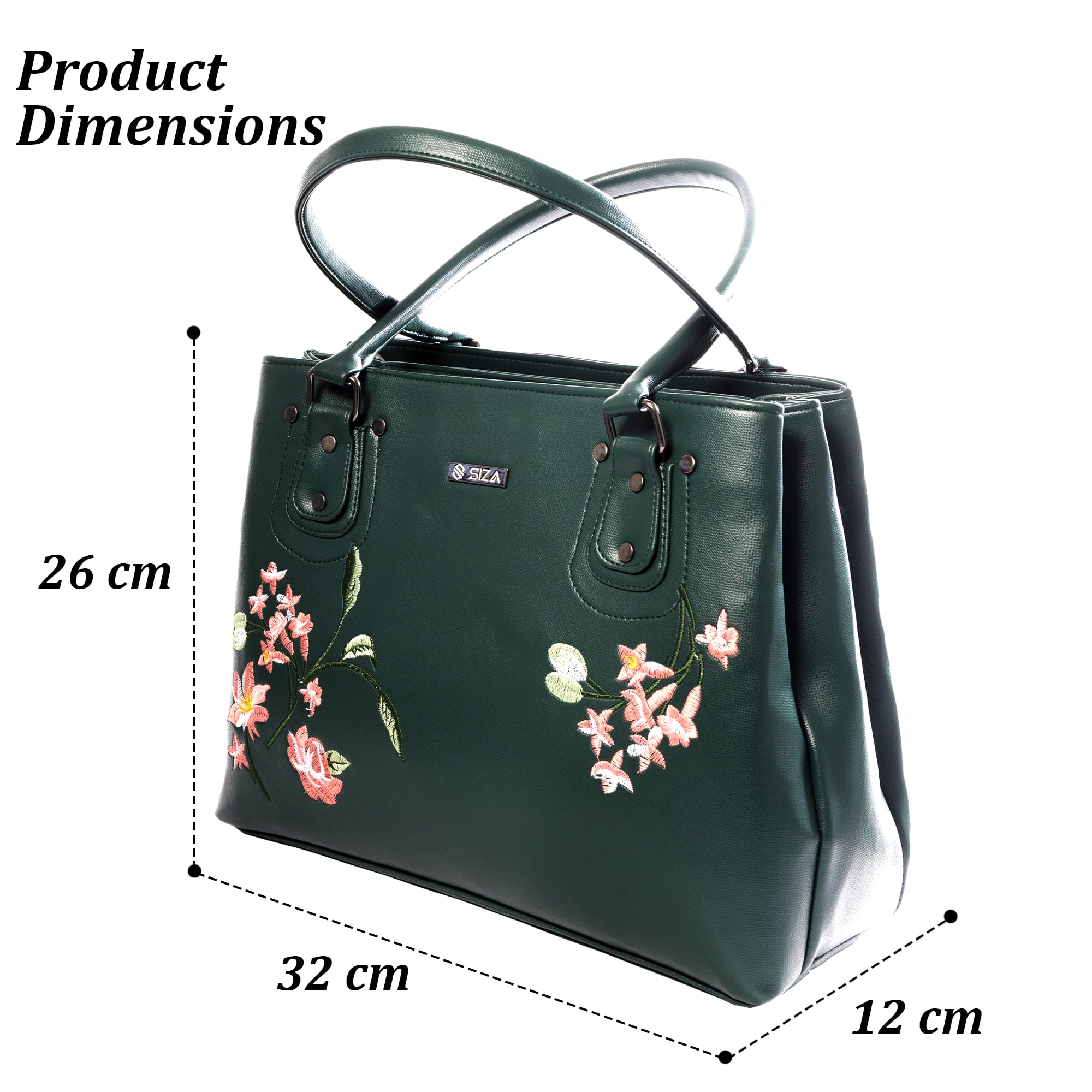 Siza Women Handbag for Office Use, Tote Bag for Women, Stylish Shoulder Bag with Zipper, Multi Compartment Travel & Daily Use Handbag (Green)