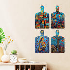 Artvibes Village, Birds & Nature Theme Indian Folk Art Decorative Wall Hanging Ornaments | Printed Wall Decoration | Graphic Artwork | Wall Art Print | Scenery | Unique Gift Items (WH_5653N), Set of 4