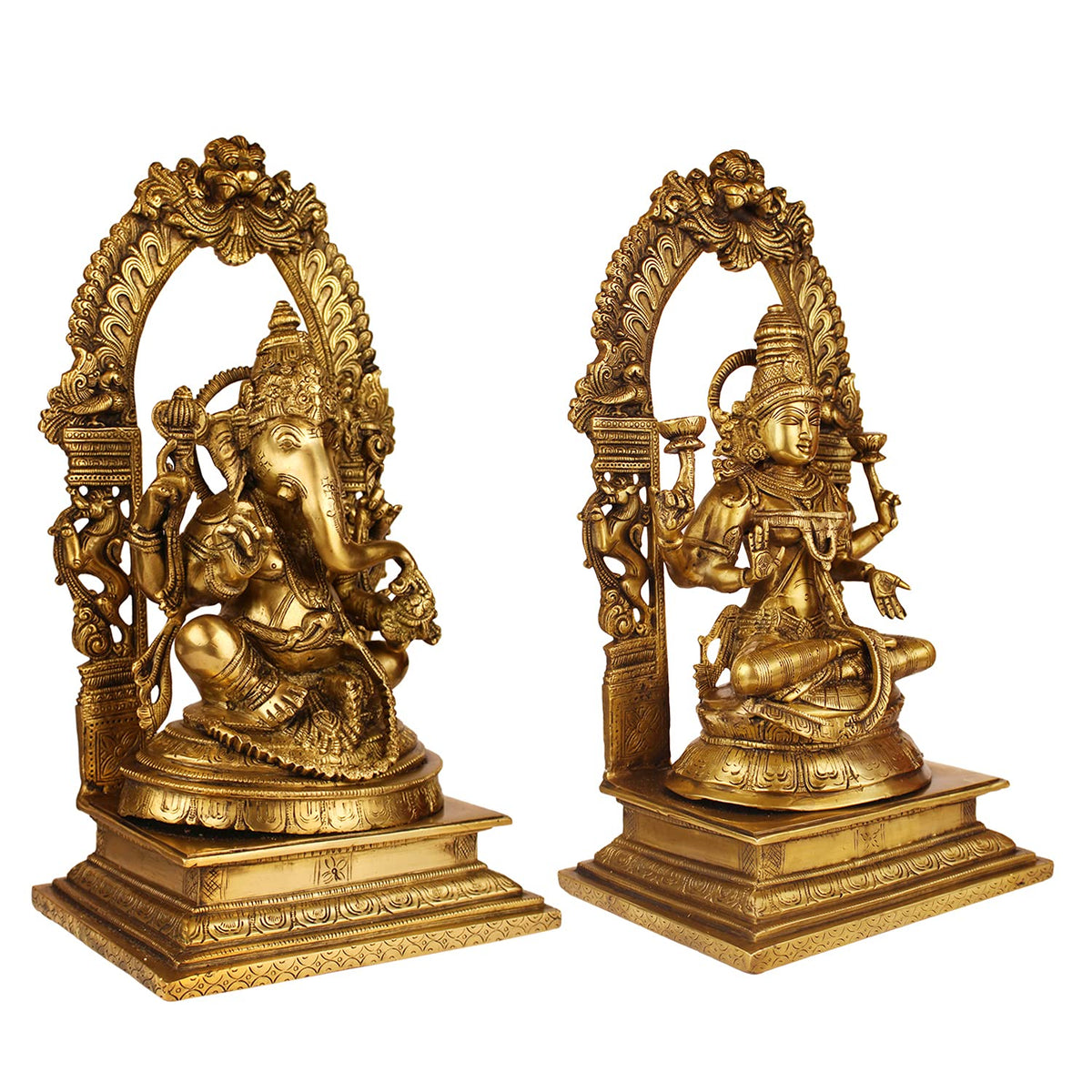 ARTVARKO Brass Ganesha Laxmi Ganesh Lakshmi Bhagwan Luxmi Idol Sitting on Singhasana Statue for Home Office Success Entrance Décor 17 Inch.