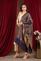 Naureen Women Pashmina Blend Stole with Zari, Warm and Soft, 28x80 inch