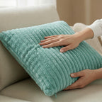 Yellow Weaves Pencil-Stripe Fur Cushion Covers | Soft Polyester | Decorative Sofa & Throw Pillow Covers | 16x16 Inches, Pack of 2 (Sea Green)