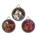 Artvibes Madhubani Folk Art Round Shape MDF Wooden Wall Decor Items | Living Room | Handcrafted Art | Wall Poster | Aesthetic Wooden Decor | Art Print | Unique Gift Items (WH_9903N), Set of 3