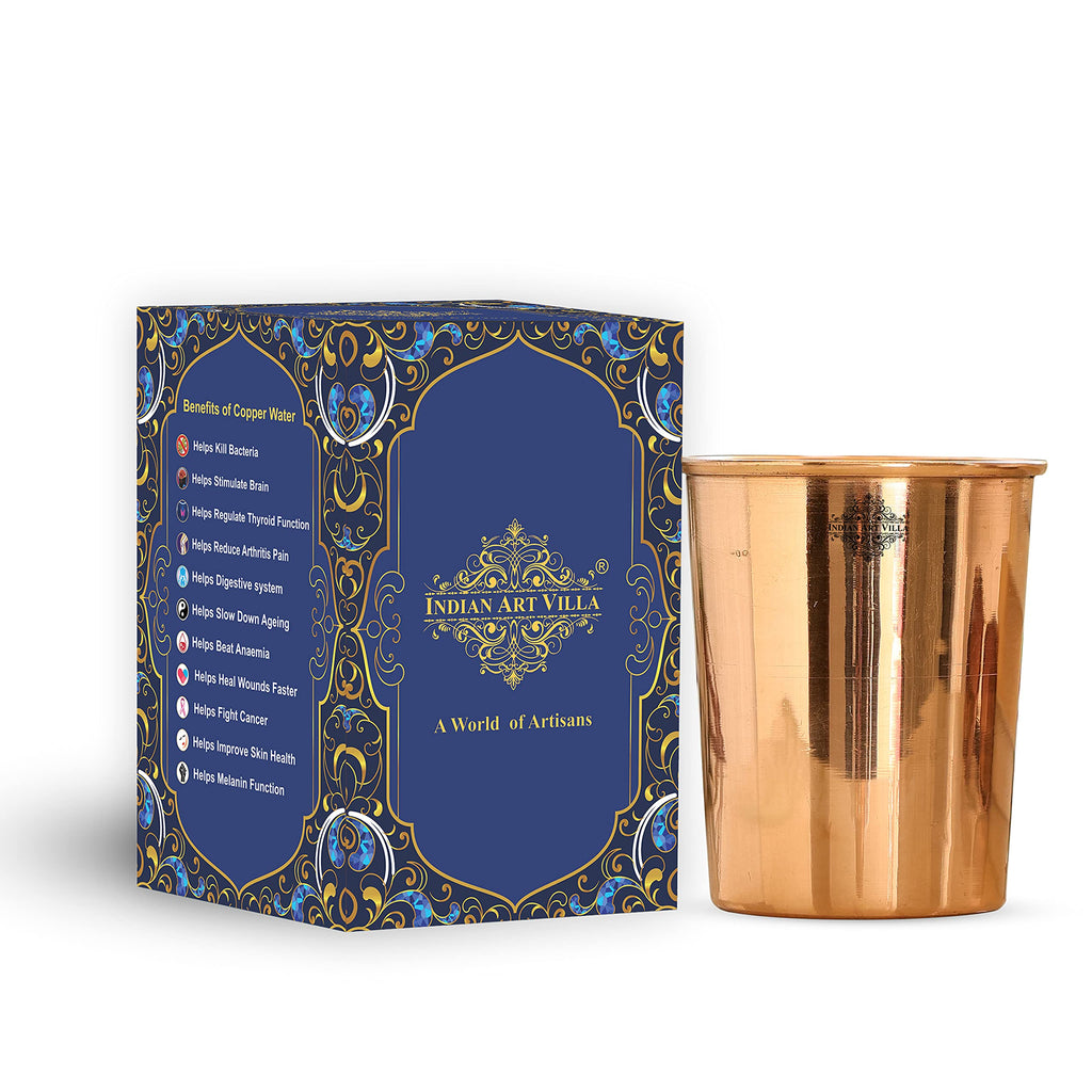 INDIAN ART VILLA Copper Plain Shine Finish Glass - 275 ML Tumbler, Copper Drinkware & Serveware, Ideal for Water Drinking, Perfect Gifting Option for Festivals and Special Occasions, Set of 1