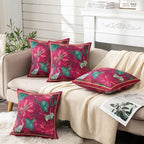 ishro home Premium Cushion Cover 16 inch x 16 inch | Luxury European Mosha Fabric | Love at First Sight Designs | Hidden Zipper | Machine Washable, Non- Fading | (4, Ruby Palace, 16 x 16 Inches)