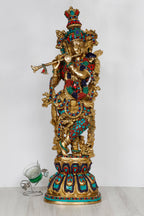 ARTVARKO Lord Murli Manohar Krishna Krishan Brass Statue Gift & Home Big Size Height 25 Inches