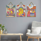Artvibes Traditional Cultural Artwork Decorative MDF Wooden Wall Art for Home | Handcrafted Art | Festive Decor | Aesthetic Wooden Decor | Paintings For Wall | Ideal Gifts (WH_96129N), Set of 3