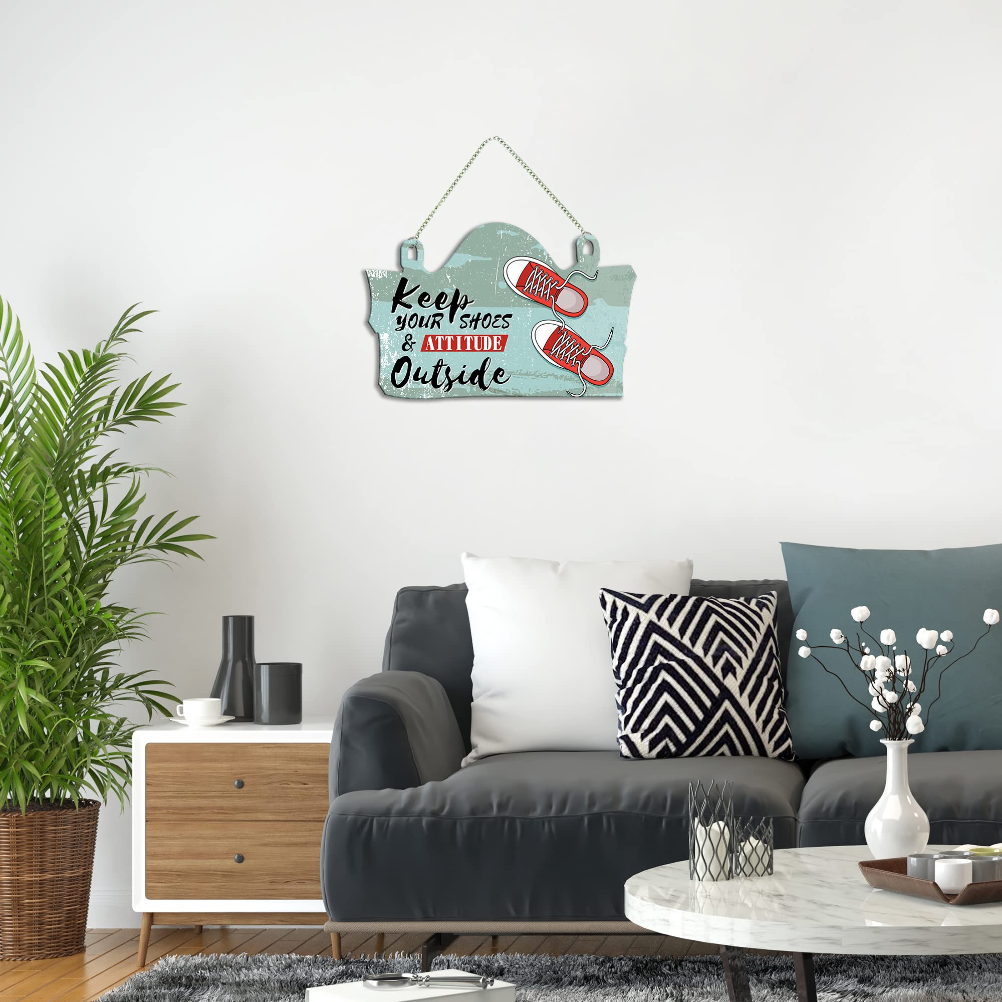 Artvibes Keep Your Shoes & Attitude Outside Printed Wooden Wall Hanging | Quotes Decor Item | Welcome Hanging For Door Entrance | Wall Poster | Door Hanging Art Items | Wall Art Print (WH_3708N)