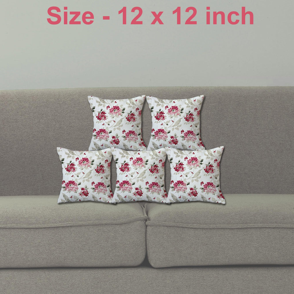 Trance Home Linen Set of 5 Premium Cotton 12x12 inch Cushion Covers for Sofa and Diwan | Small Cushion Covers – (12x12 inch | 30cmx30cm, Tashi Pink) – Set of 5