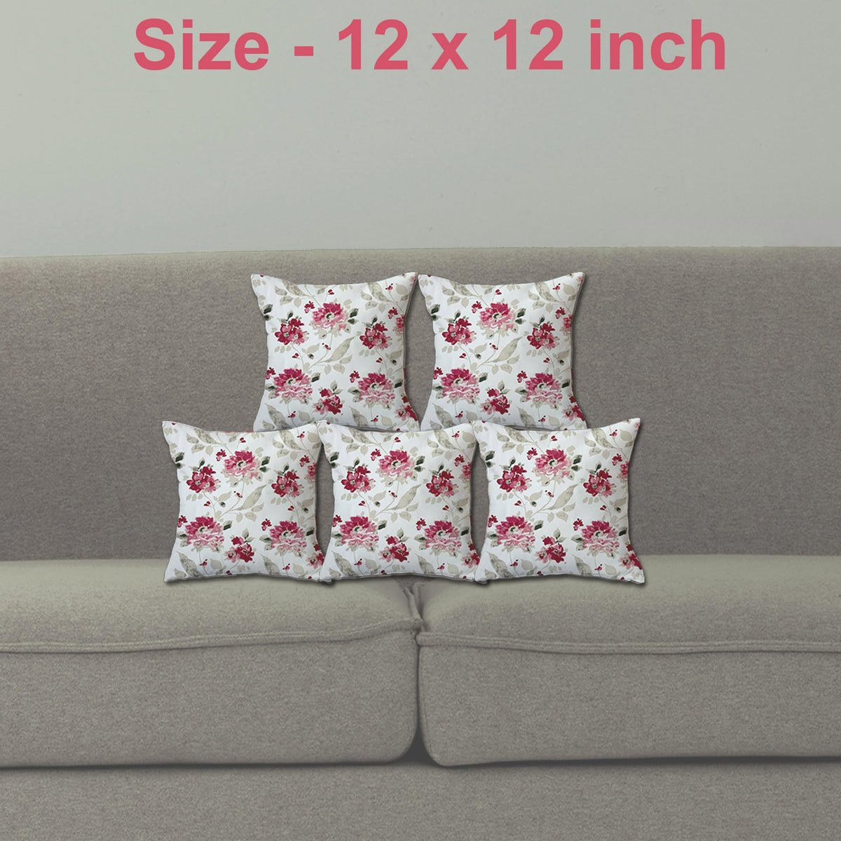 Trance Home Linen Set of 5 Premium Cotton 12x12 inch Cushion Covers for Sofa and Diwan | Small Cushion Covers – (12x12 inch | 30cmx30cm, Tashi Pink) – Set of 5