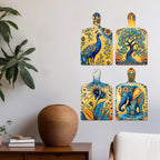 Artvibes Peacock Tree & Elephant Traditional Pichwai Art Decorative MDF Wooden Wall Art for Home | Handcrafted Art | Graphic Artwork | Wall Poster | Sceneries | Unique Gift (WH_5624N), Set of 4