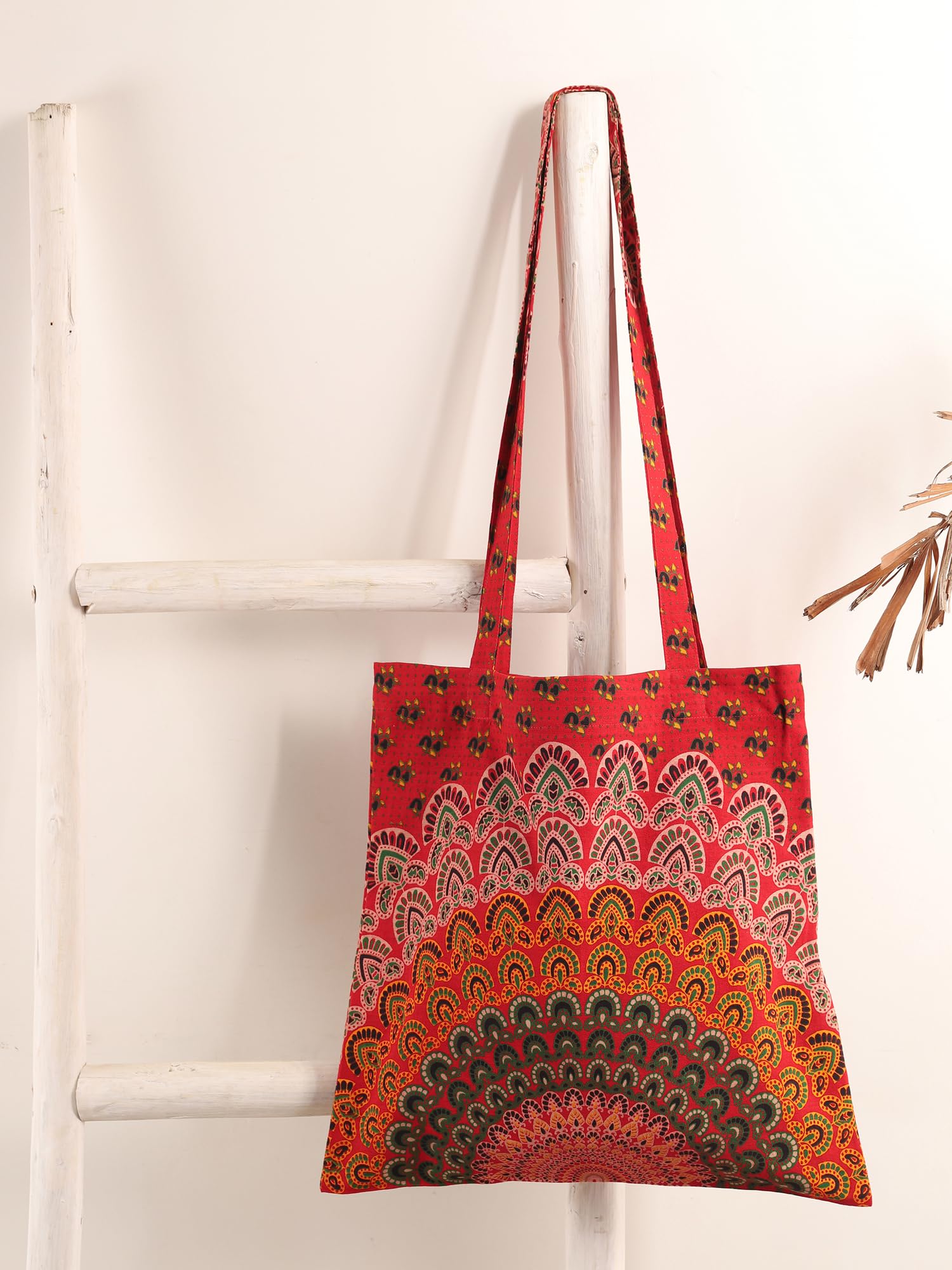 Ravaiyaa - Attitude is everything Cotton Shoulder Bag/Tote Bag For Women| Printed Multipurpose Handbag With Top Zip | Best For Shopping, Travel, Work, Beach, Office, College (Red Peacock Mandala)