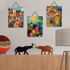 Artvibes Magical Sunset Coastal Village View Art Decorative Wall Art MDF Wooden Wall Hanger for Living Room | Home Decor | Wall Accent | Wall Illustrations | Art Print | Gift Item (WH_9622N), Set of 3