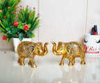 KridayKraft Metal Elephant Statue Small Size Gold Polish 2 pcs Set for Your Home,Office Table Decorative & Gift Article,Animal Showpiece Figurines...