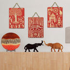 Artvibes Traditional Cultural Wall Art Decorative MDF Wooden Wall Art for Home | Handcrafted Art | Festive Decor | Wall Art Print | Paintings For Wall | Unique Gift Items (WH_96122N), Set of 3