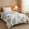 HUESLAND Reversible AC Quilt Blanket Single Bed | 100% Cotton Quilted Shell, Super Soft 120 GSM Microfibre Wadding | Lightweight Comforter for All Weather Use | Floral Fusion - 55 x 88 inches Kafalo