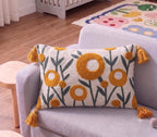 Furnistitchs Boho Rectangle Cushion Cover 12x20 inches | Handmade Decorative Throw Pillow Case | Bohemian Home Decor Sofa Bed Cushion Cover Living Room Bedroom (2, Yellow Oval, 12x20 inches)