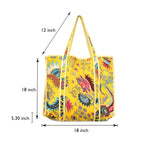 Cotton Quilted Tote Bag for Women, Jungle Print Handbag, Reusable Shoulder Bag with Dual Handles, Lightweight Travel Shopping Tote, Large Capacity Everyday Carry Bag - (Yellow flower bag, 18×18 In)