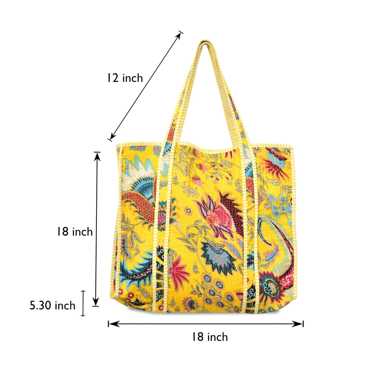 Cotton Quilted Tote Bag for Women, Jungle Print Handbag, Reusable Shoulder Bag with Dual Handles, Lightweight Travel Shopping Tote, Large Capacity Everyday Carry Bag - (Yellow flower bag, 18×18 In)