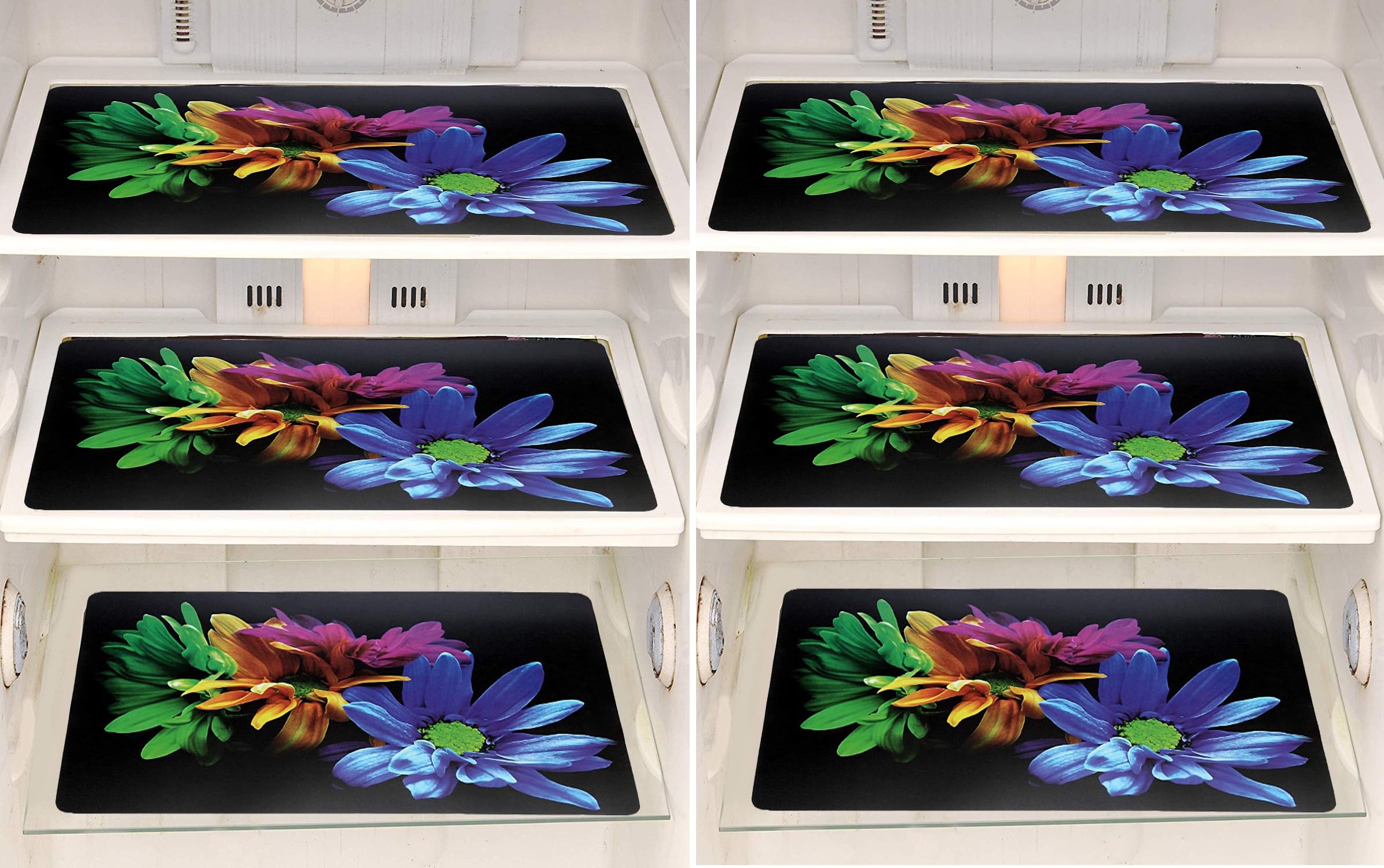 FACTCORE Refrigerator Drawer Mat/Fridge Mat Set of 6 Piece (11.5 X 17.5 Inches) (Black Flower) Kafalo