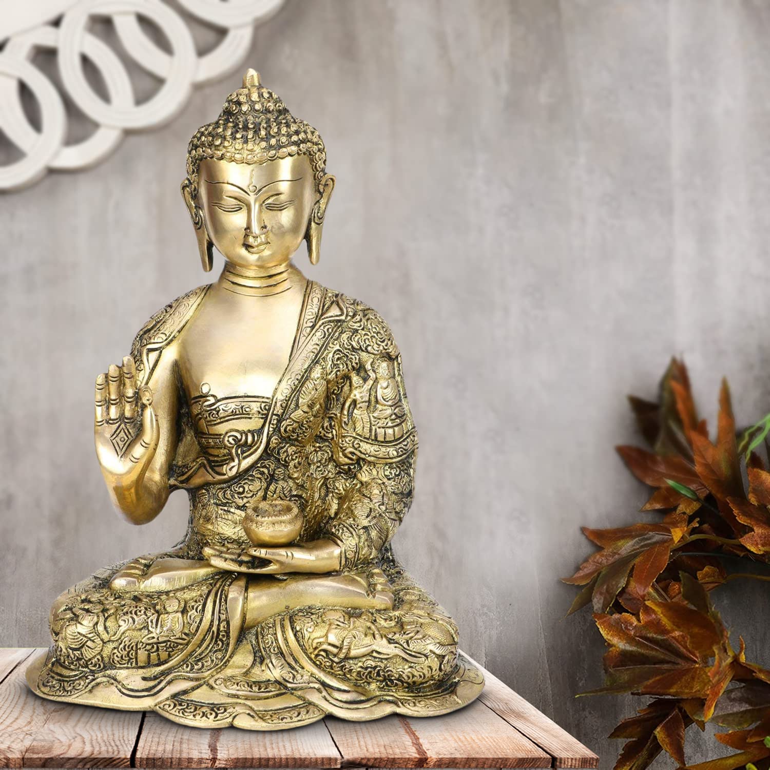ARTVARKO Brass Gautam Buddha Life Story Statue Tibetan Buddhist Blessing Buddha Blessing Face Murti for Home Décor (12 Inches)