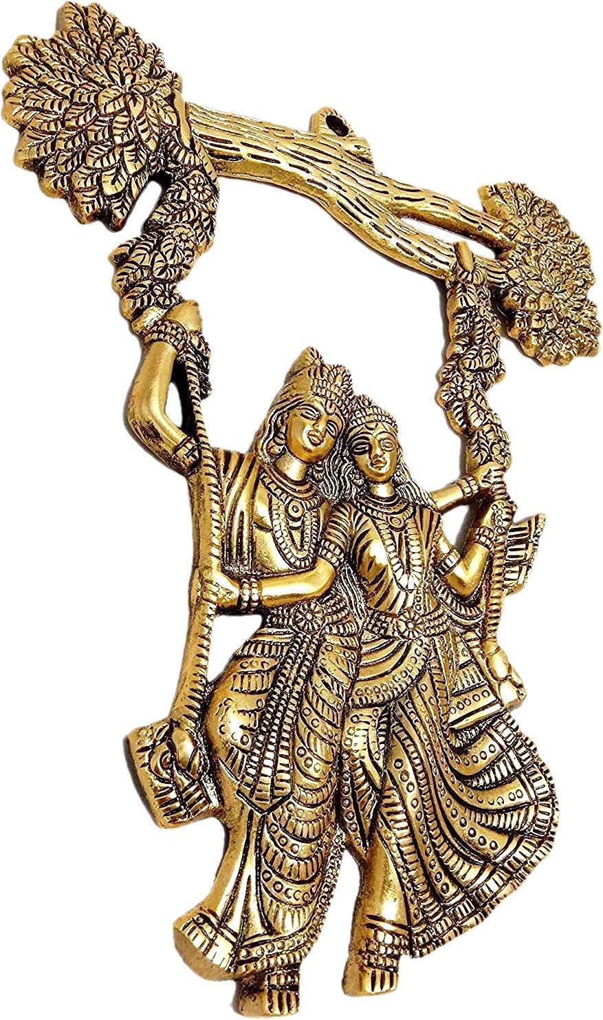 KridayKraft Radha Krishana Murti on Swing Jhula Metal Statue Gold Antique Finish So Looks Very Beautiful for Decor Your Home,Office Walls,Showpiece Figurines,Religious Idol Gift Article...