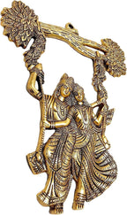 KridayKraft Radha Krishana Murti on Swing Jhula Metal Statue Gold Antique Finish So Looks Very Beautiful for Decor Your Home,Office Walls,Showpiece Figurines,Religious Idol Gift Article...
