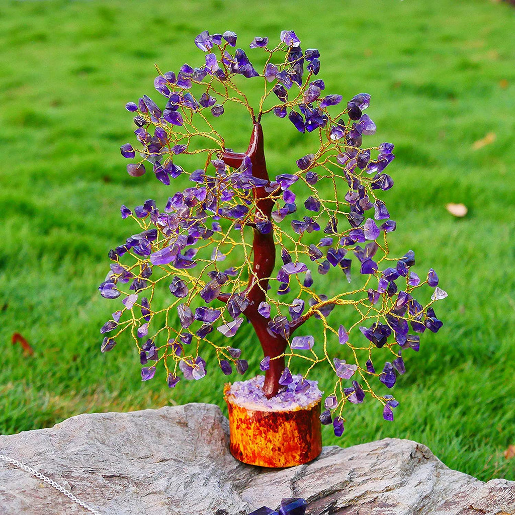 Natural Amethyst Crystal Bonsai Tree, Handcrafted Gemstone Decor for Home and Office, Purple