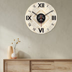 VIBECRAFTS Detailed Golden Pattern Wooden Wall Clock for Home Decor, Office, Living Room, Bedroom, Cafe's, Gifts (WWCVC1Pcs_15068N)