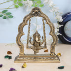 Artvarko Pure Brass Ganesha Jhula Idol Ganesha Swing Jhoola Murti for Home Entrance Decor Gift 9 Inch