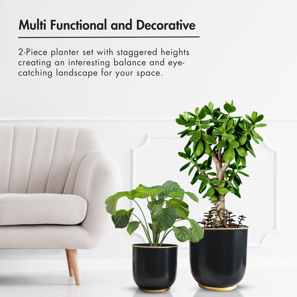 BEHOMA Metal Planters Black (Set of 2)