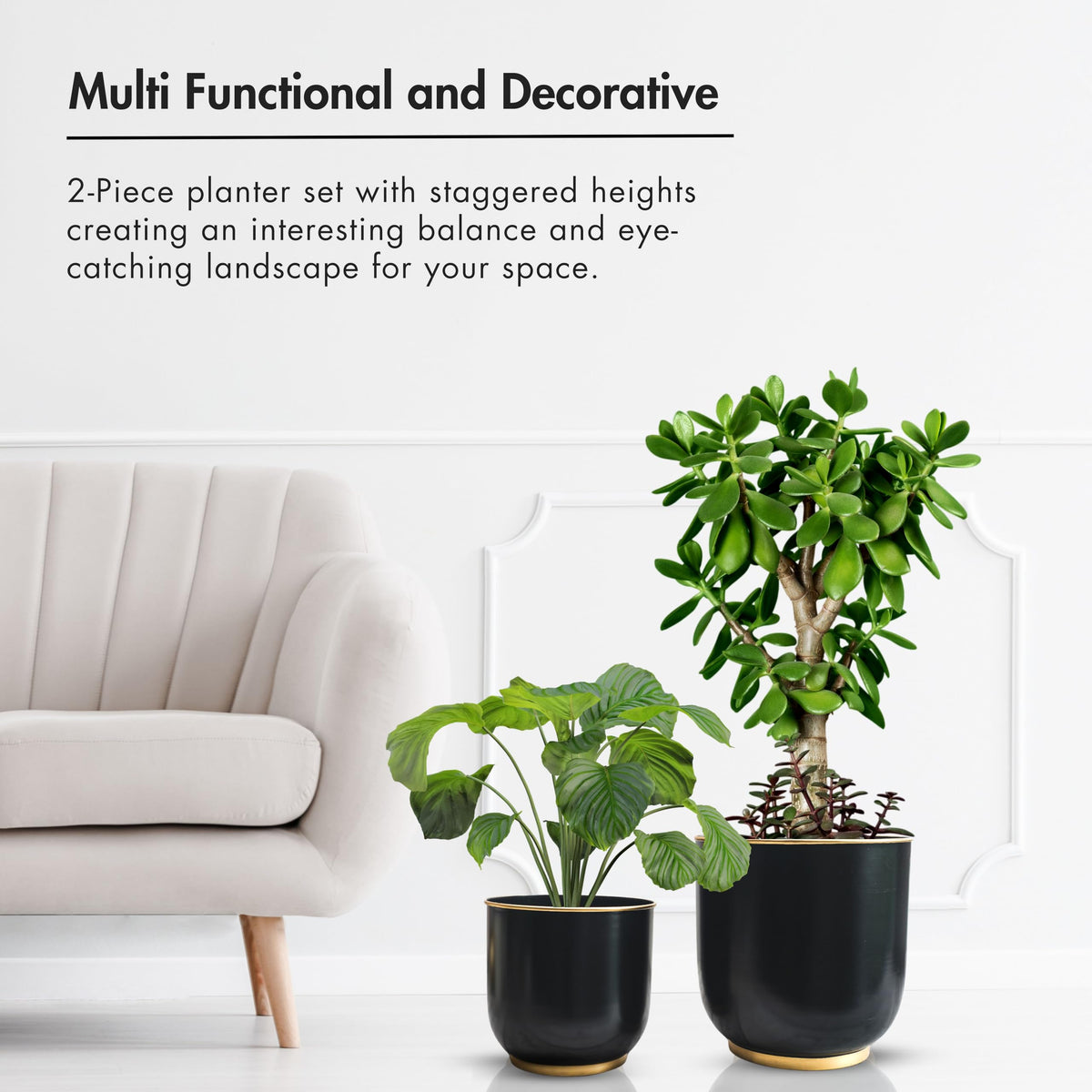 BEHOMA Metal Planters Black (Set of 2)