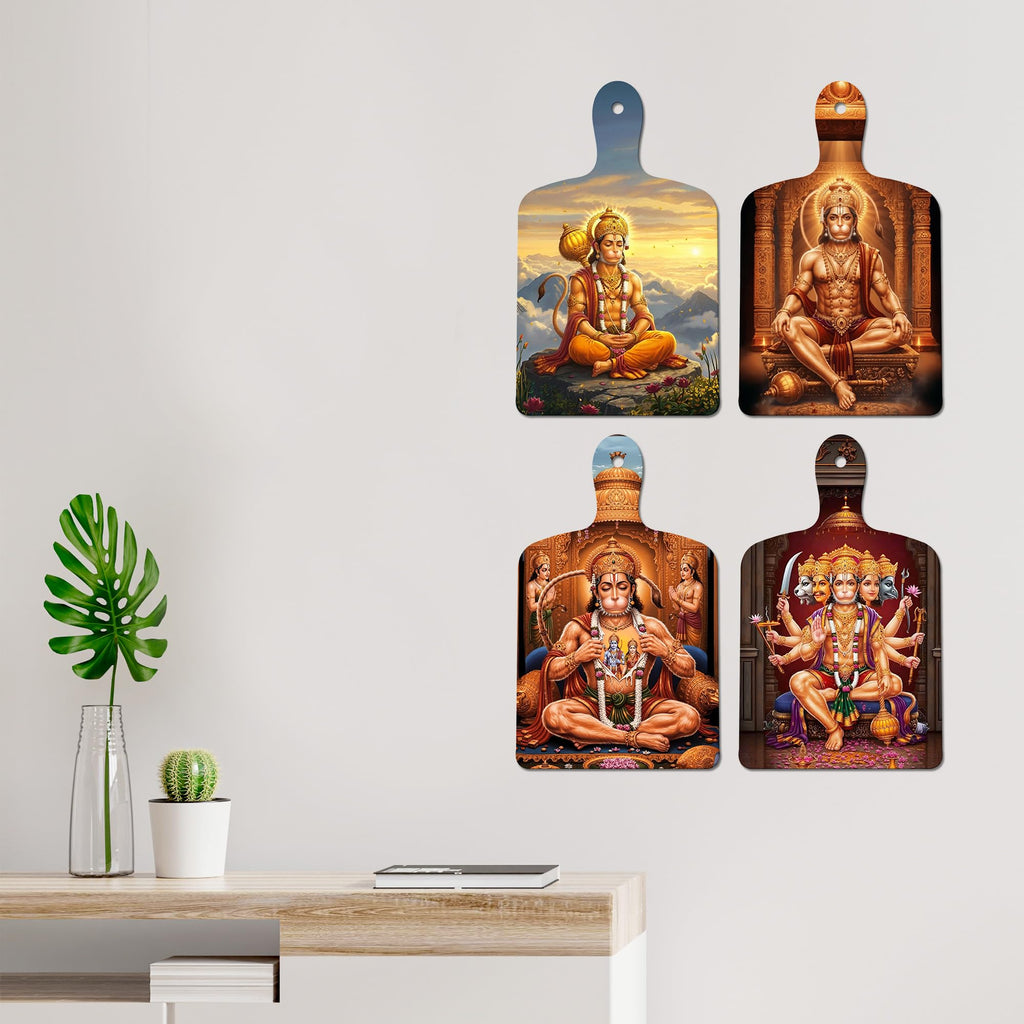 Artvibes Lord Shri Panchmukhi Hanumanji Sacred Art Designer Wooden Wall Hanging | Spiritual Decor Items | Wall Painting | Wall Poster| Stylish Modern Decor Item | Gift Items (WH_5638N), Set of 4