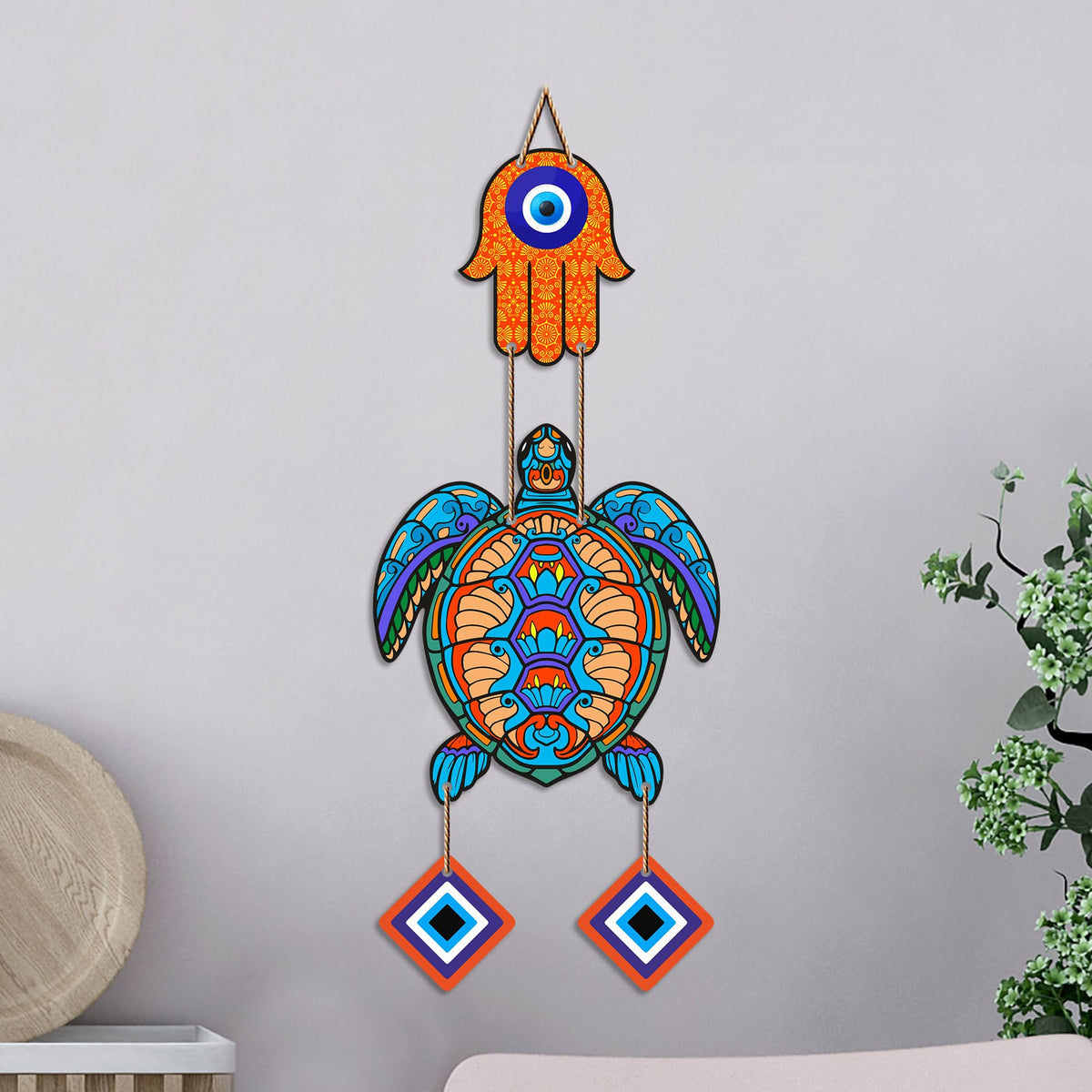 Artvibes Turtle Evil Eye Hanging Decor for Main Door & Entrance | Lucky Vastu MDF Wall Art | Decorative Accent for Living Room | Office | Hallway & Bedroom | Housewarming Gift Item (WH_8542N)