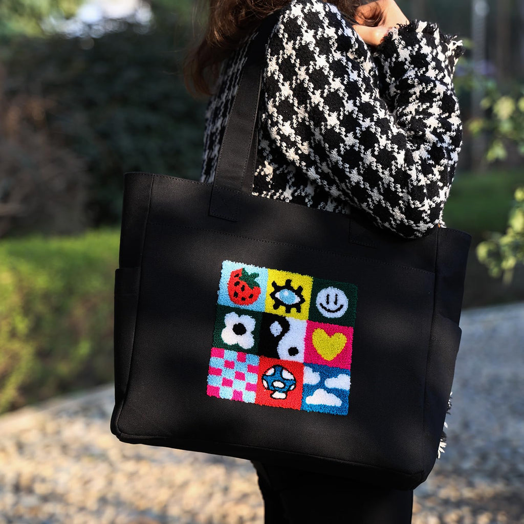 TSANTA U Shaped Canvas Tote Bag, 35.56x33.02 cm with 10.8 cm Gusset, Cotton, Zipper Closure, Laptop Compartment (Spring)